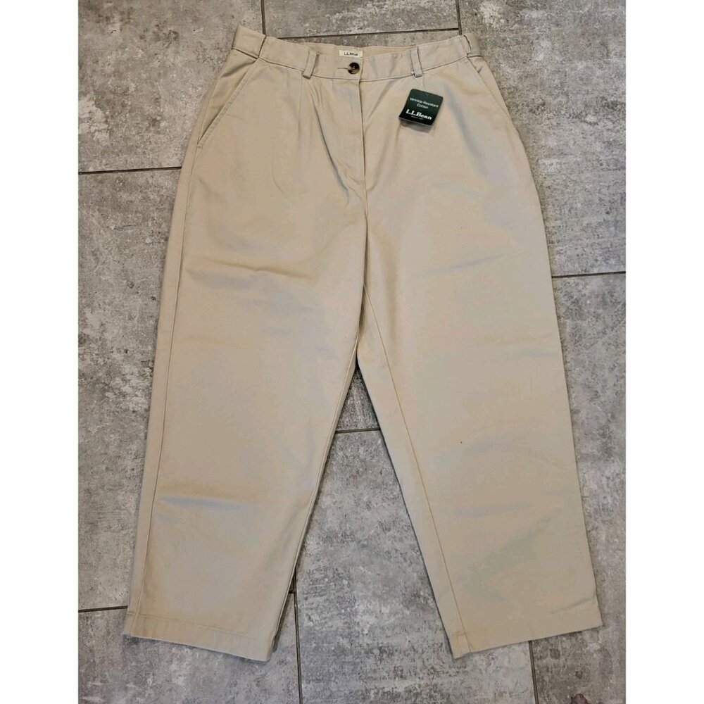 New L L Bean Khaki Original Fit Capri Pants Sz 10 Pockets Waist Expander